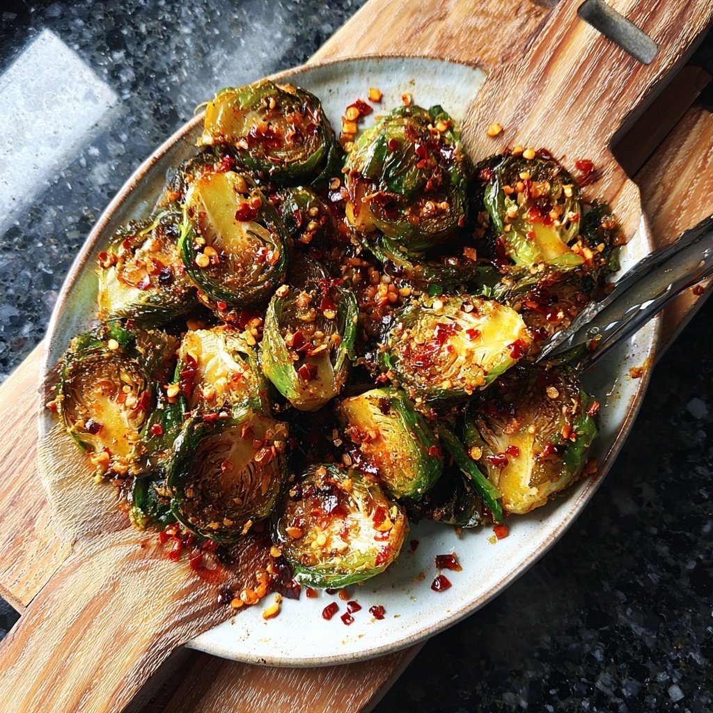 Chili Garlic Roasted Brussels Sprouts