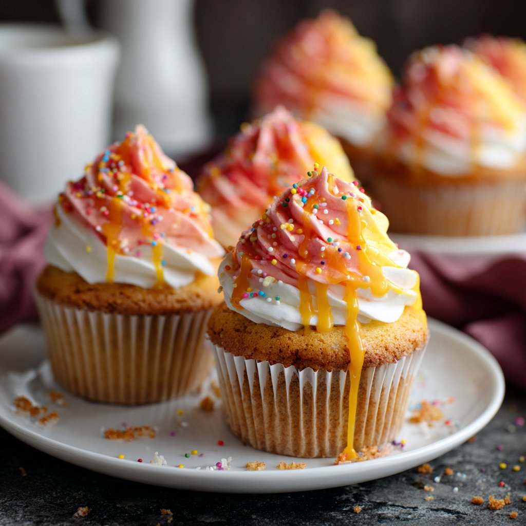 Mango Strawberry Sunset Cupcakes
