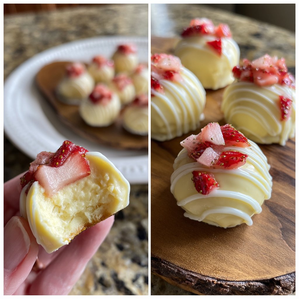 Lemon-Dipped Strawberry Cheesecake Bites