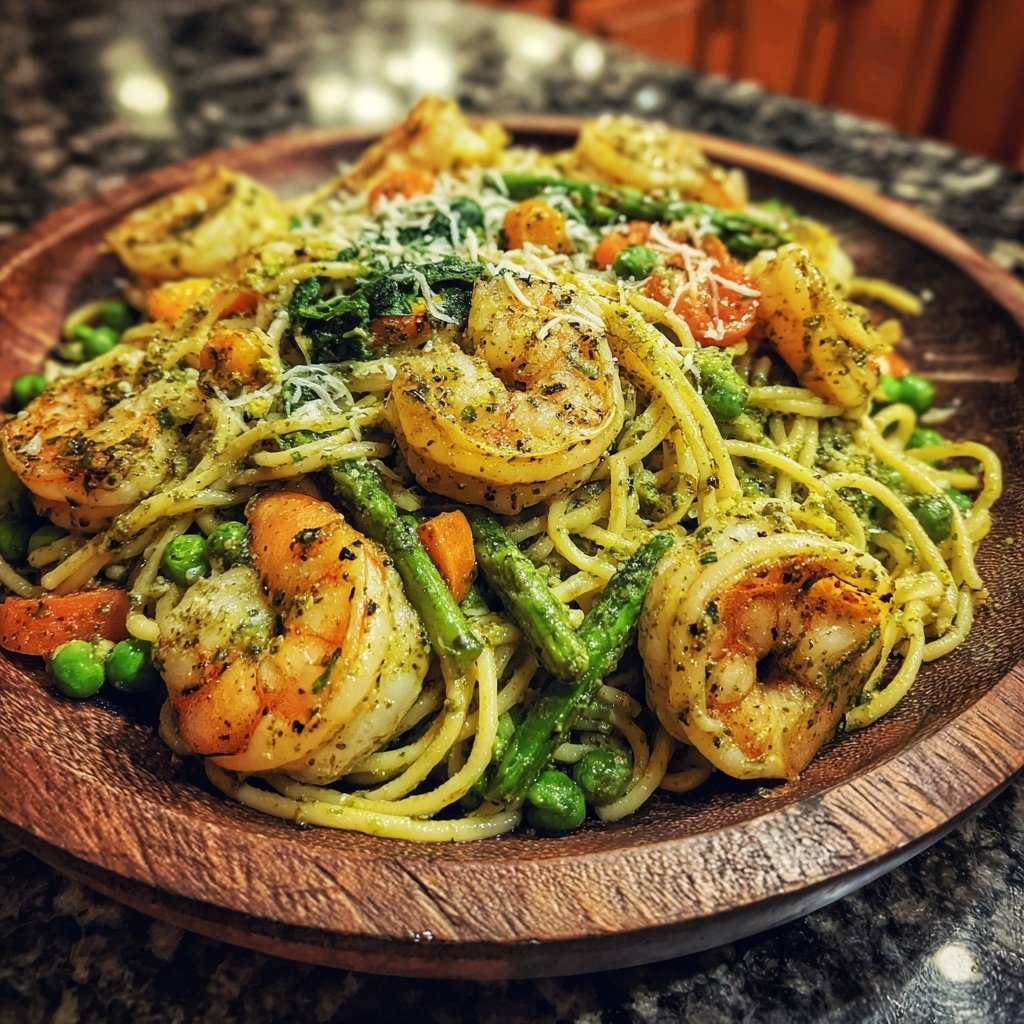 Pesto Shrimp Pasta Primavera